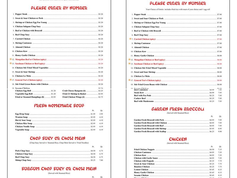 Cantonese Gourmet South, Inc Menu
