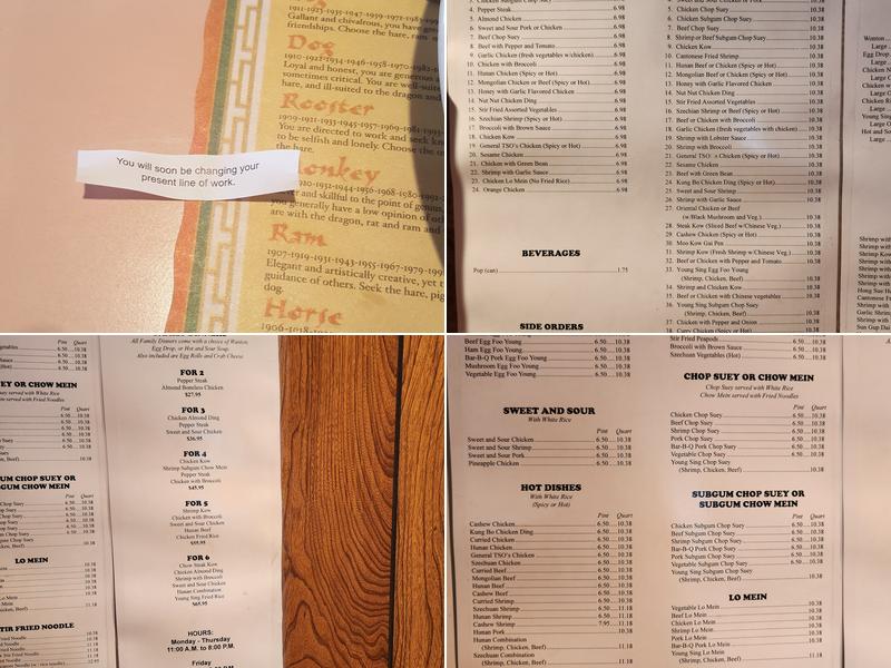 Young Sing Chinese Restaurant Menu