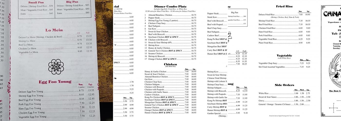 China Garden Restaurant Menu