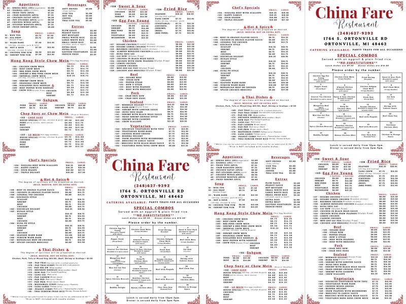 China Fare Menu