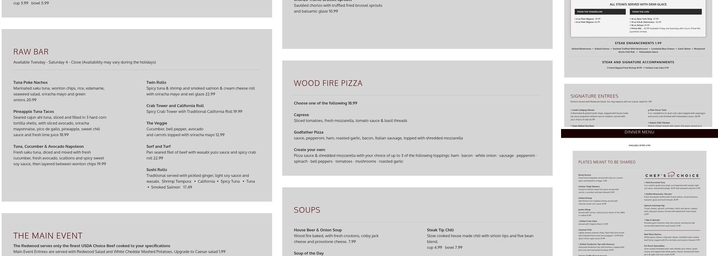 Redwood Steakhouse and Brewery Menu