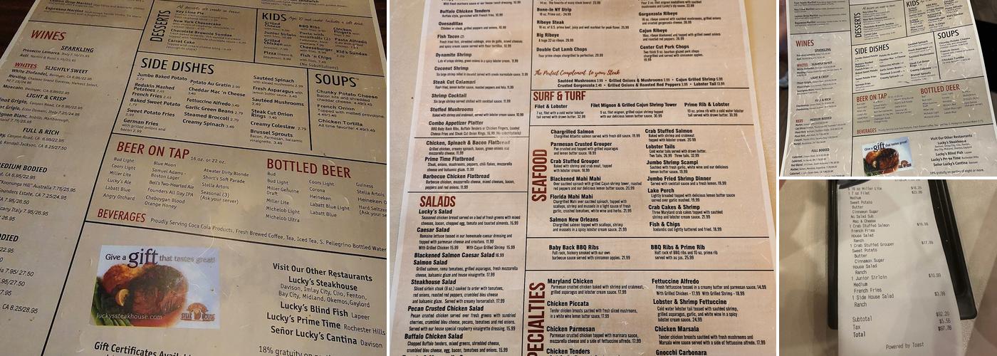 Lucky's Steakhouse Menu