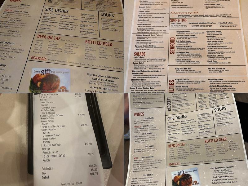 Lucky's Steakhouse Menu