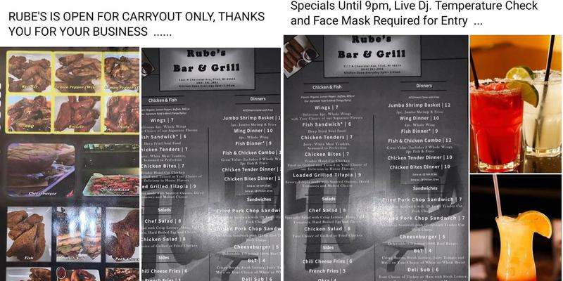 Rube's Bar & Grill Menu