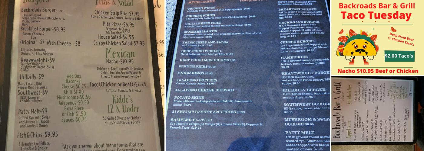 Backroads Bar And Grill Menu