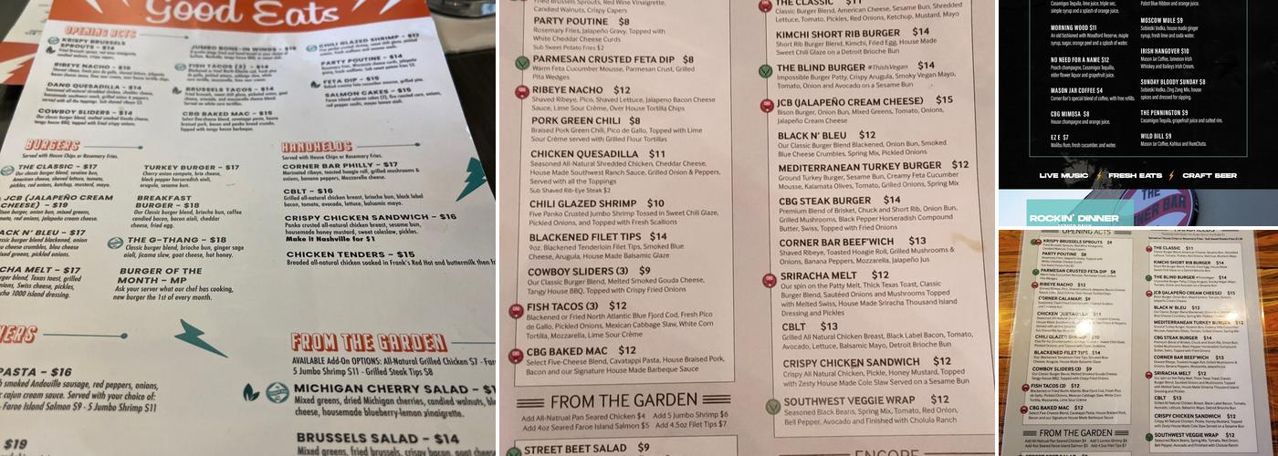 The Corner Bar & Grill Menu