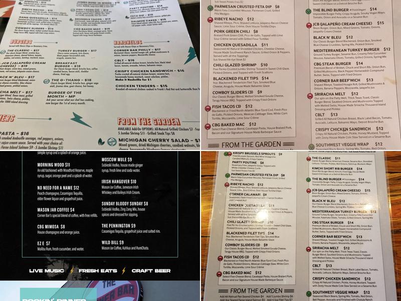 The Corner Bar & Grill Menu