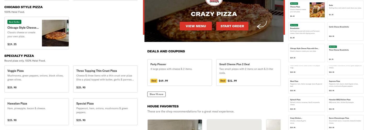 Crazy Pizza Menu