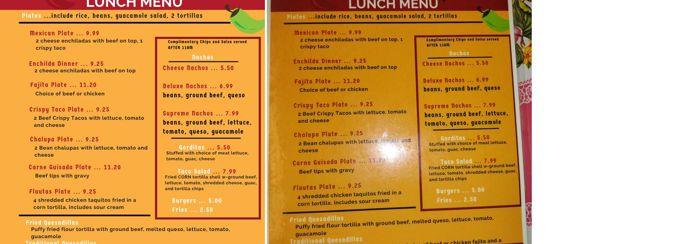 Matamoros Taco Hut Menu