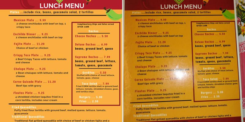 Matamoros Taco Hut Menu