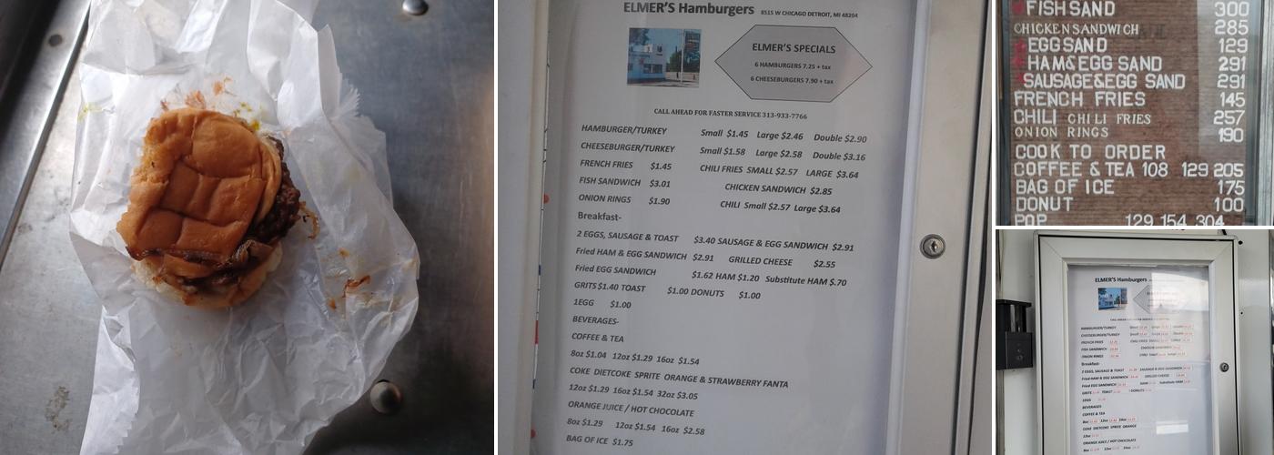 Elmer's Hamburgers Menu