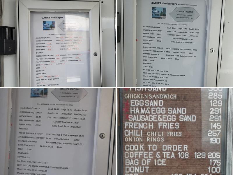 Elmer's Hamburgers Menu