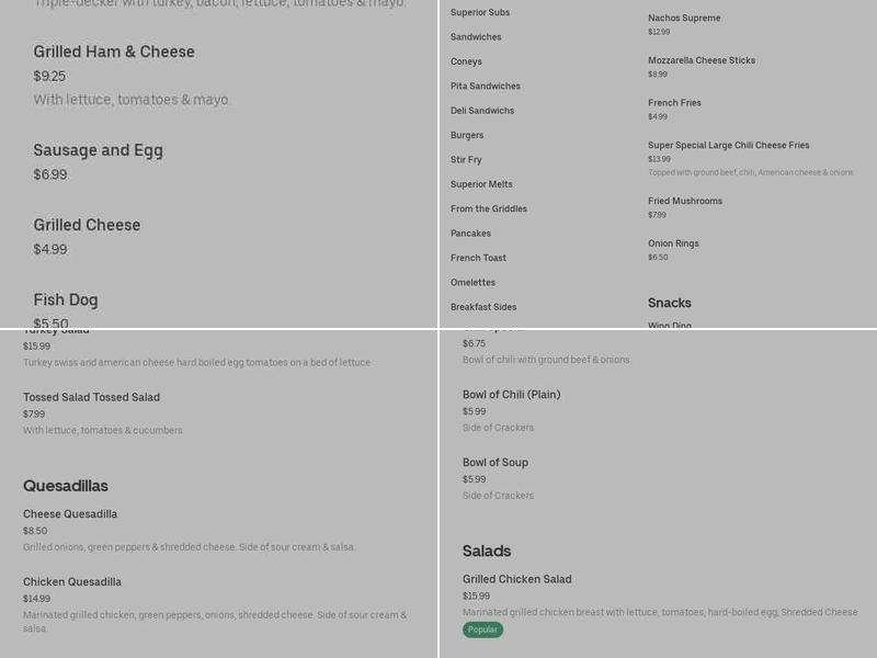 Superior Coney Island Menu