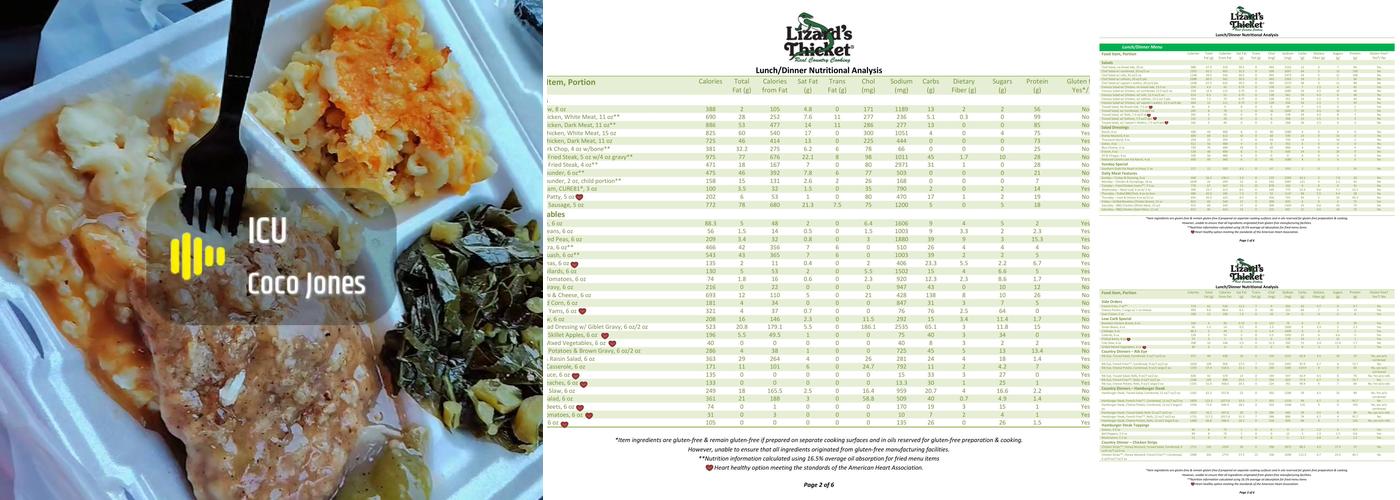 Lizard's Thicket Restaurant Menu