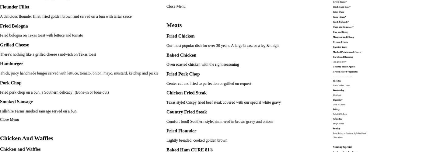 Lizard's Thicket Restaurant Menu