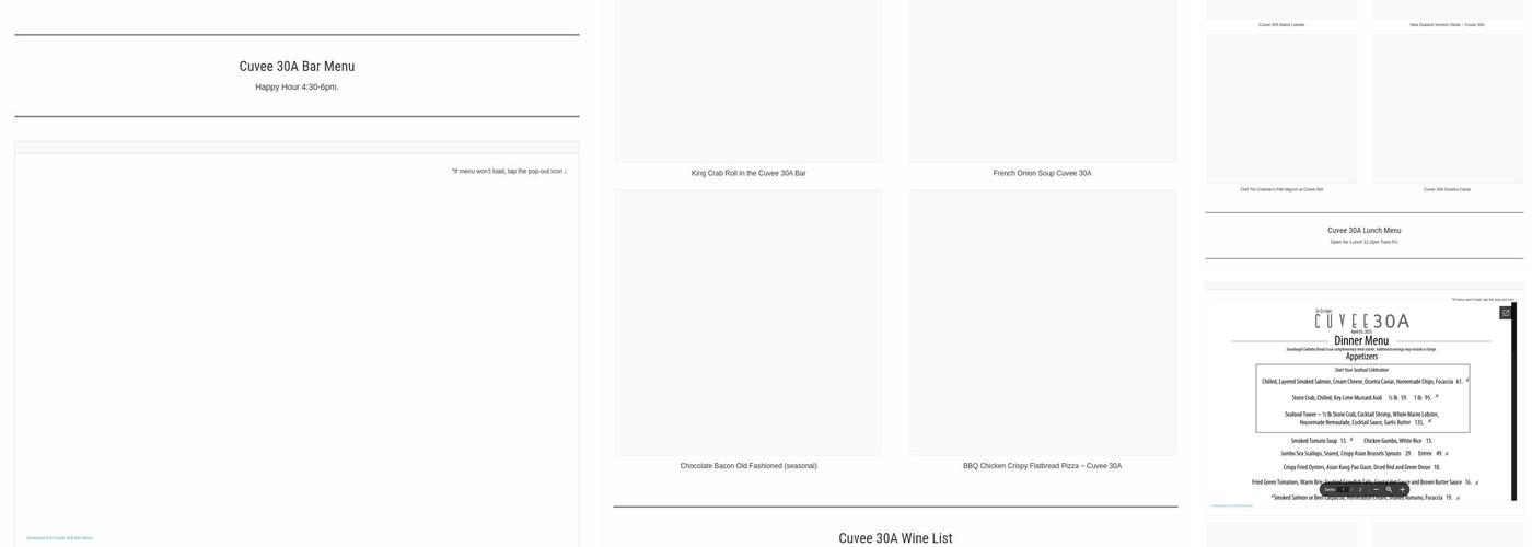 Cuvee 30A Menu