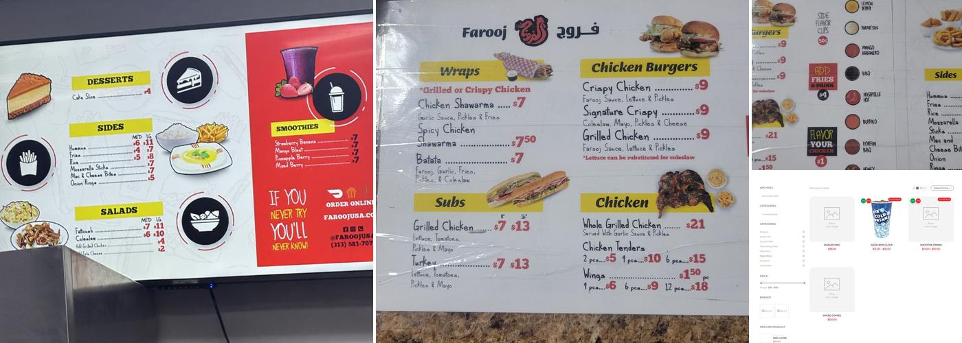 Farooj Grill & Sandwiches. Menu