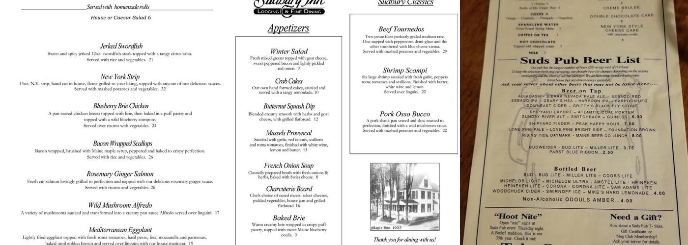 Sud's Pub Menu