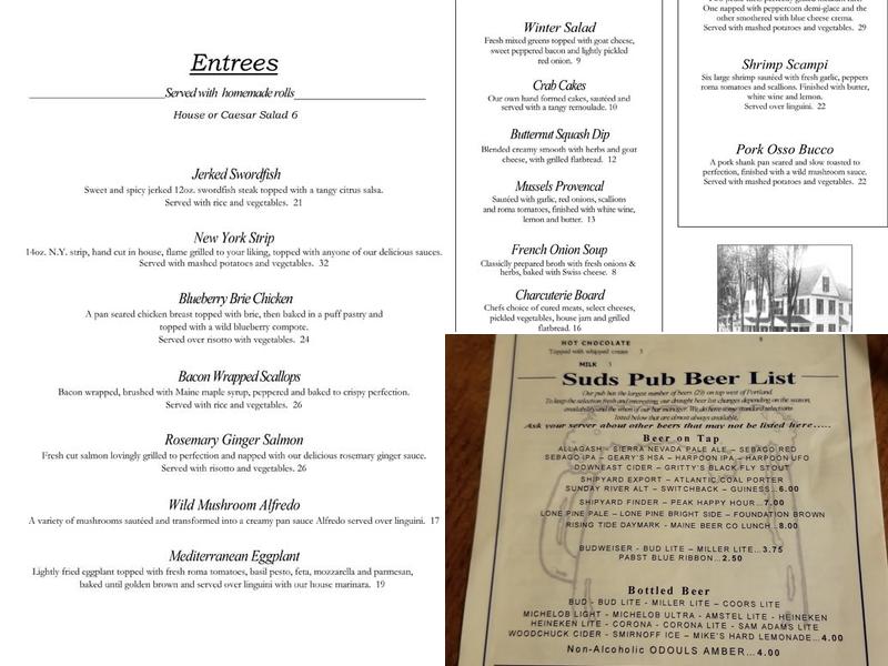 Sud's Pub Menu