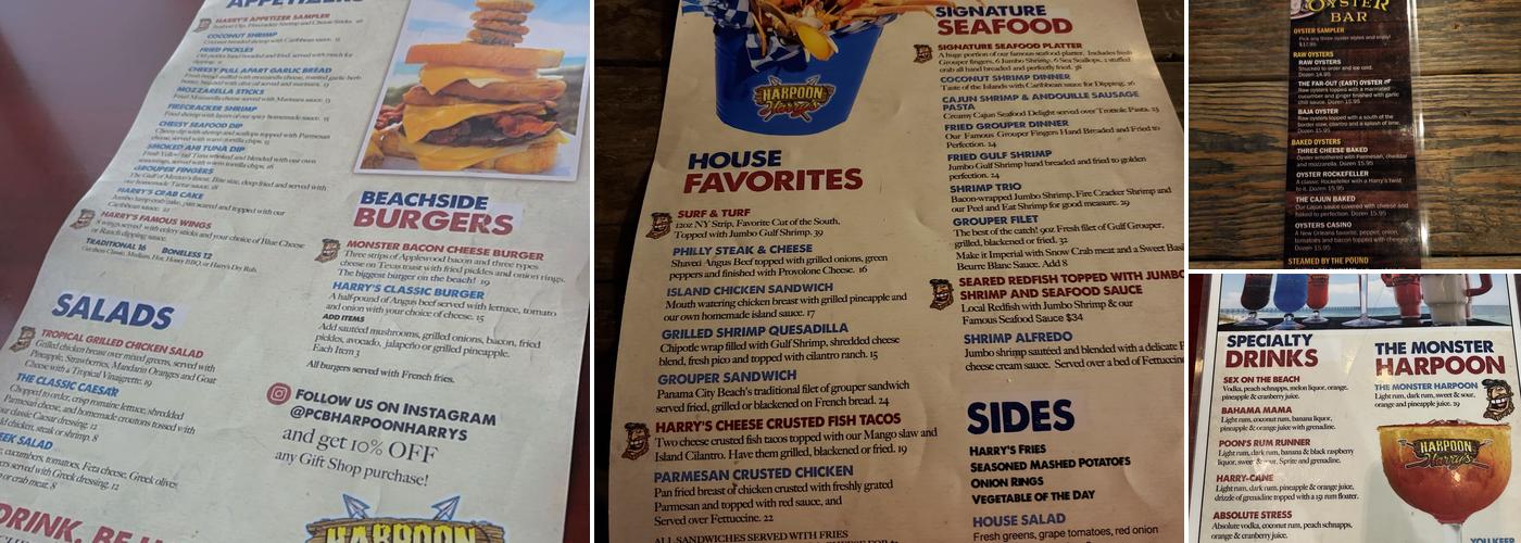 Harpoon Harry's Beachfront Restaurant Menu