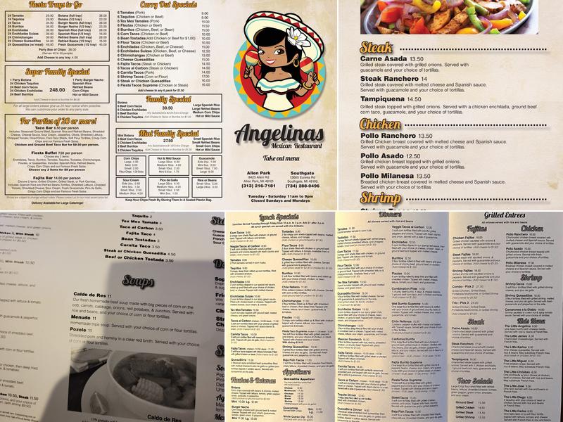 Angelina's Mexican Restaurant Menu