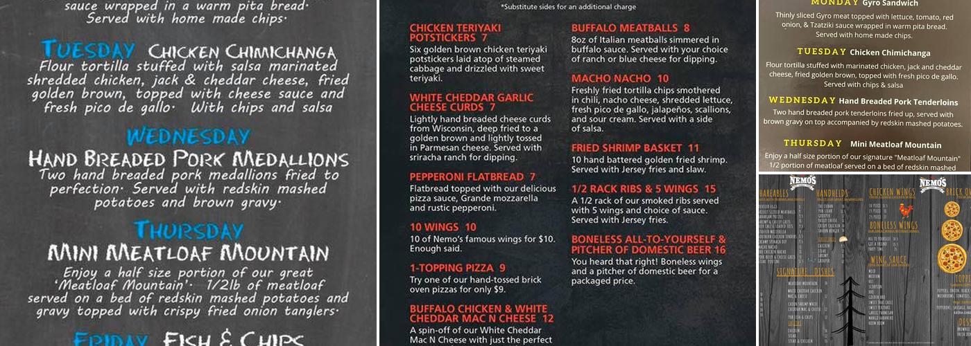 Nemo's Sports Cafe Menu