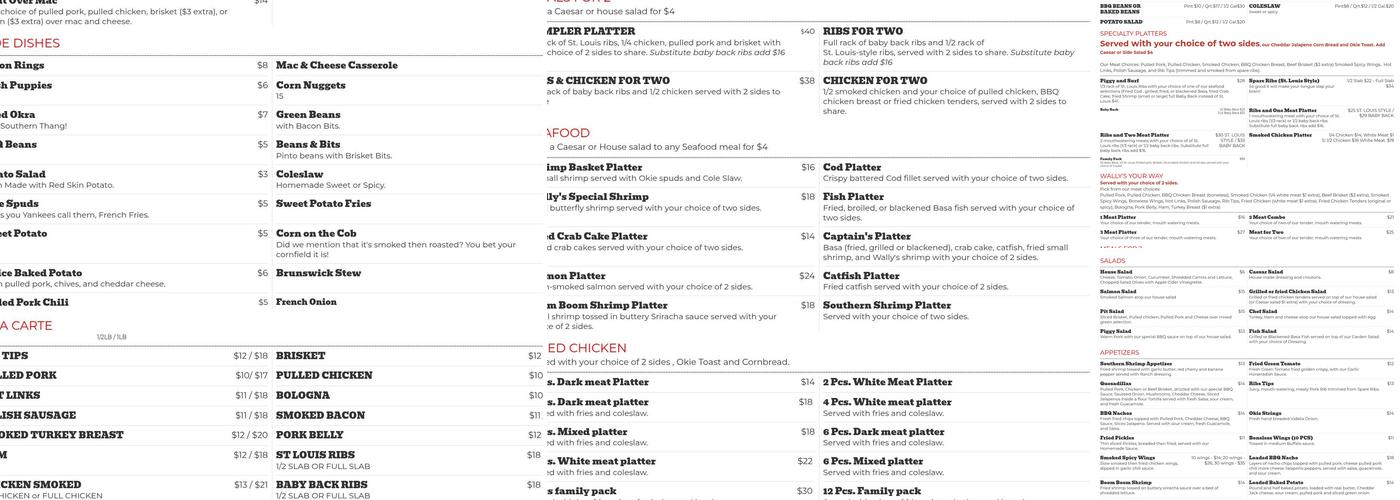 Wally's Southern Style BBQ Menu