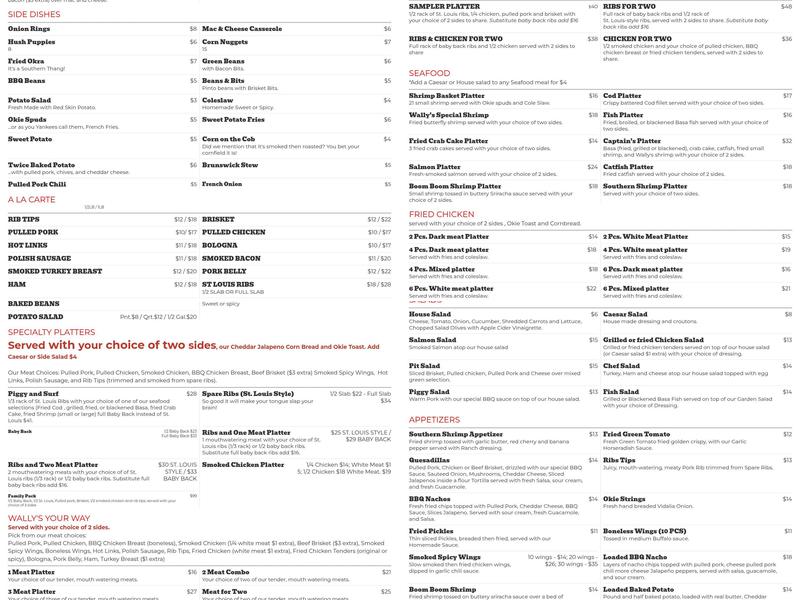 Wally's Southern Style BBQ Menu