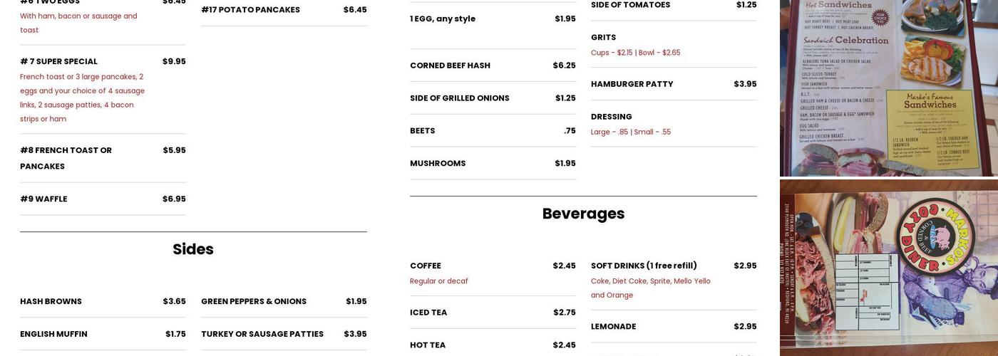 Marko's Cozy Diner Menu