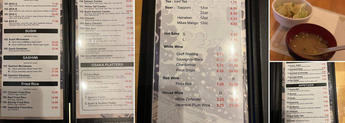 Osaka Restaurant Menu