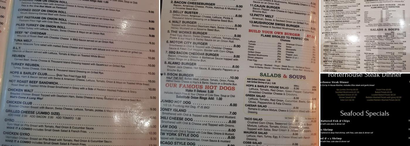 Hops & Barley Bar & Grill Menu