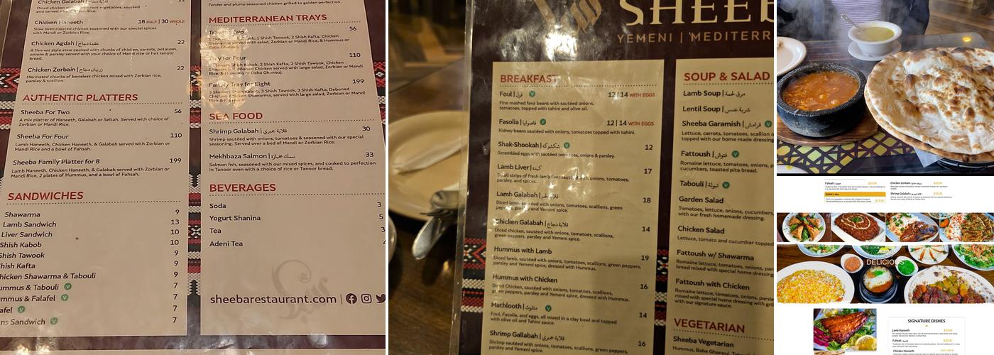 Sheeba Restaurant Menu