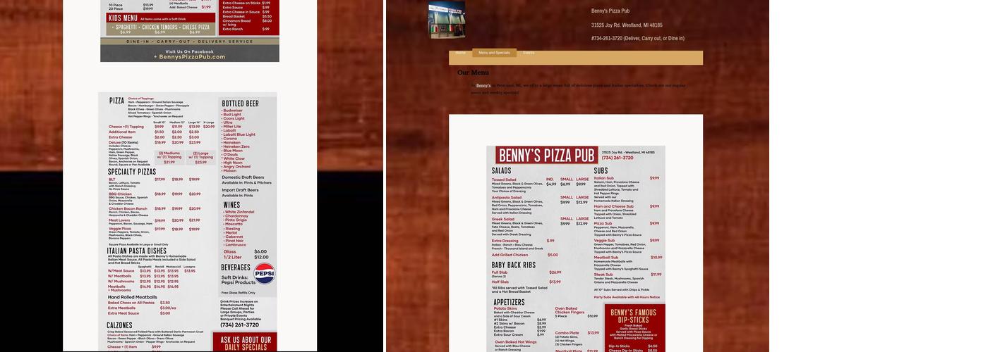 Benny's Pizza Menu