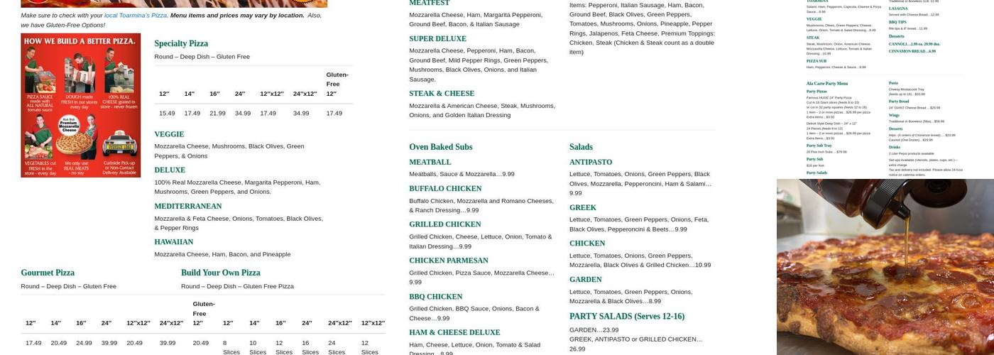 Toarmina's Pizza Menu