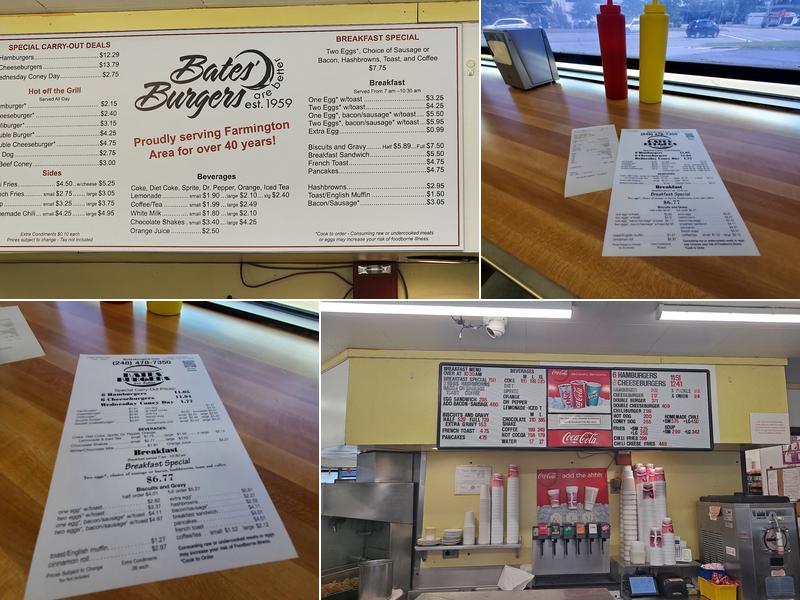 Bates Hamburgers Menu