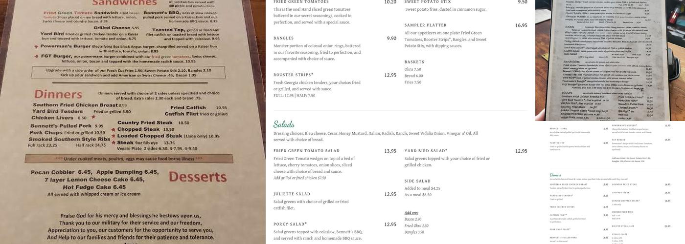 The Whistle Stop Cafe Menu