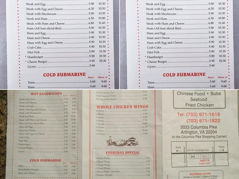 Andy's Carry Out Menu