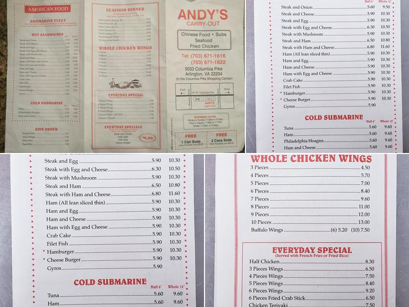 Andy's Carry Out Menu