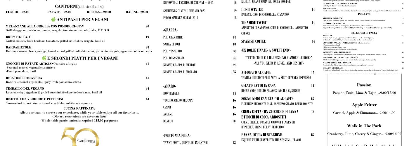 Cafe Cortina Menu