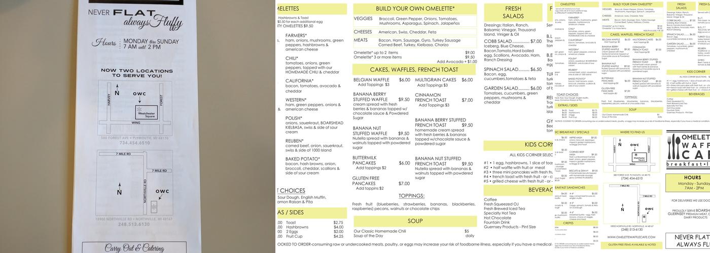 Omelette and Waffle Cafe Menu