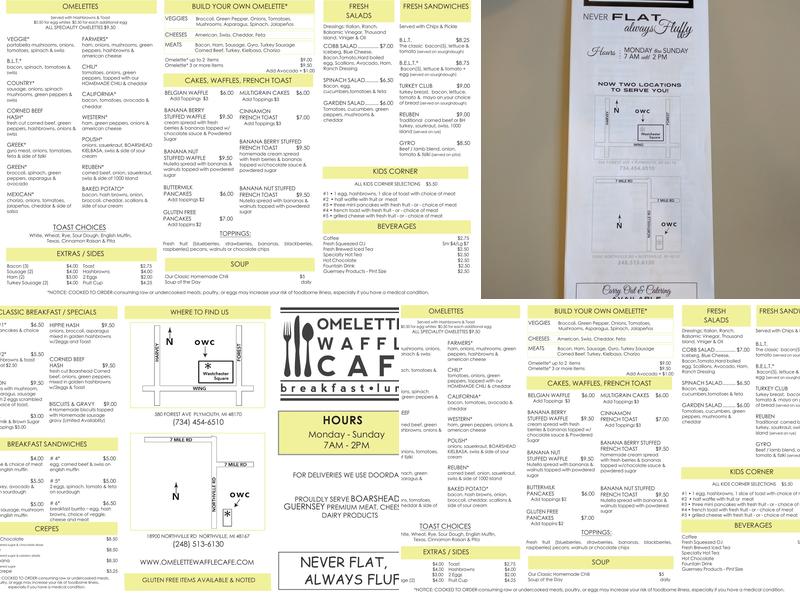 Omelette and Waffle Cafe Menu
