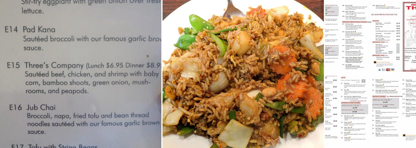 Cafe Thai Menu