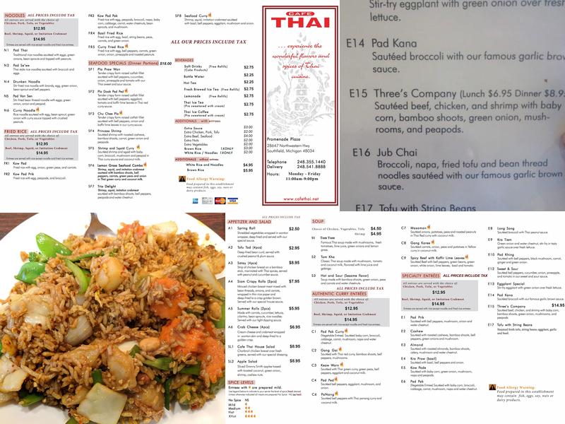 Cafe Thai Menu