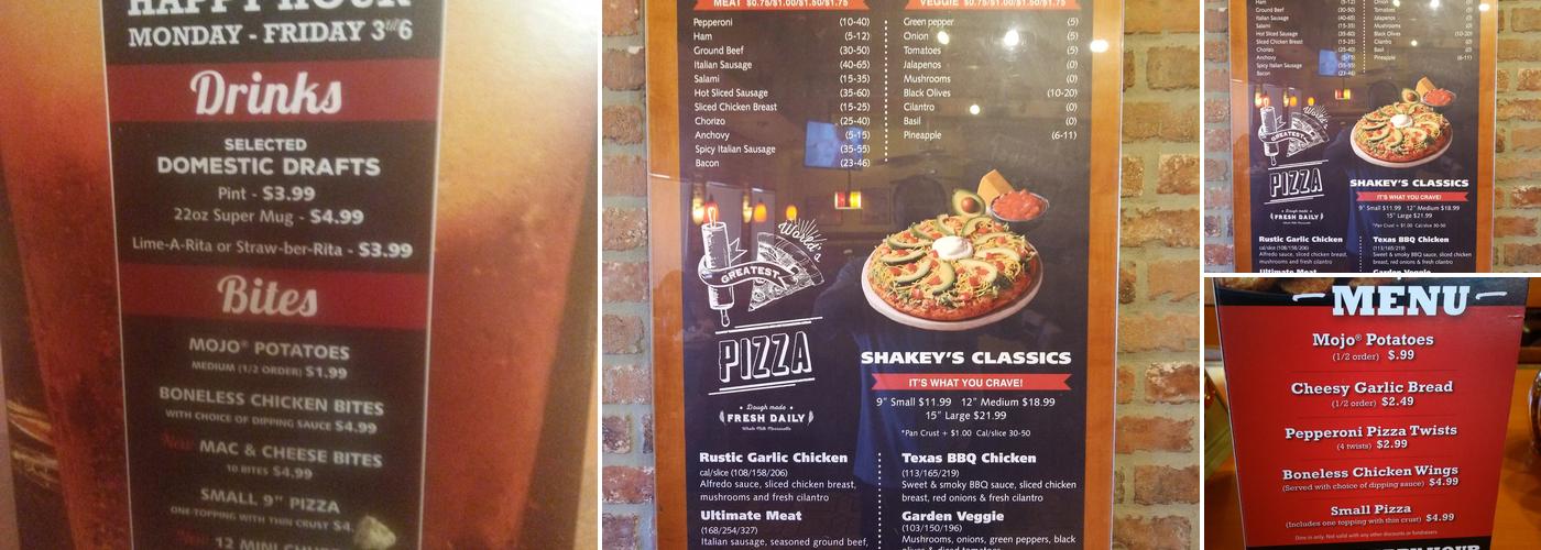 Shakey's Pizza Parlor Menu