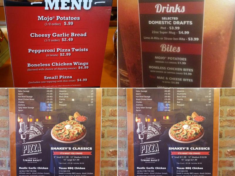 Shakey's Pizza Parlor Menu