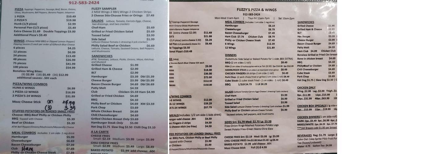 Fuzzy's Menu