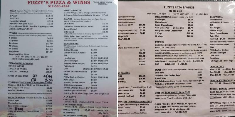 Fuzzy's Menu