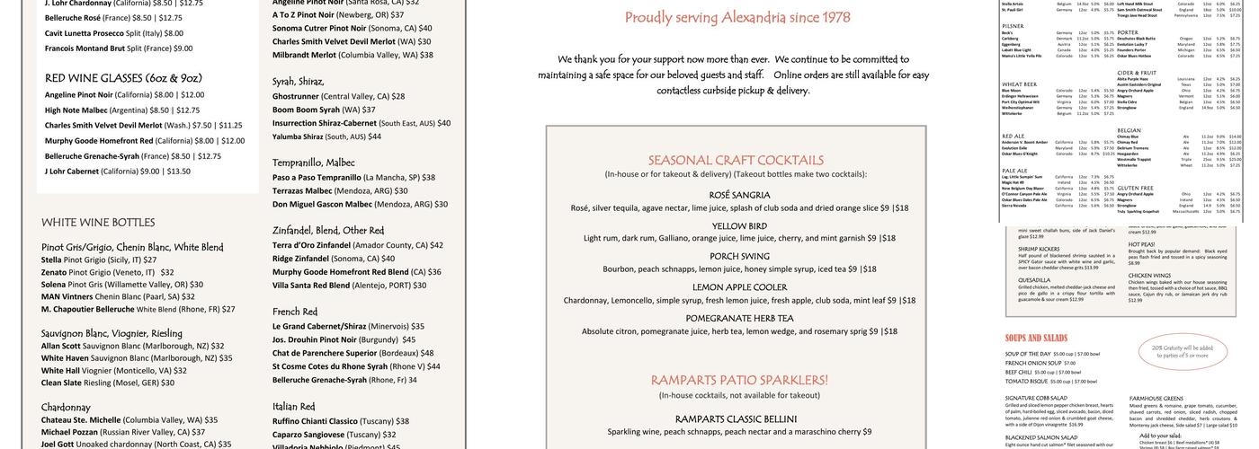 Ramparts Tavern & Grill Menu