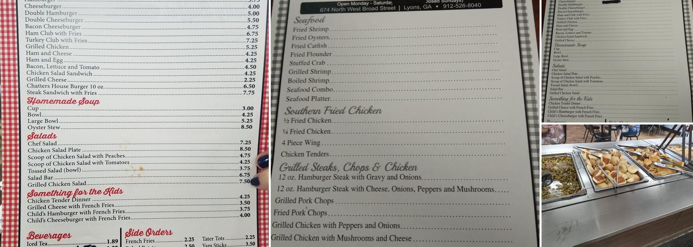 Chatters Restaurant Menu