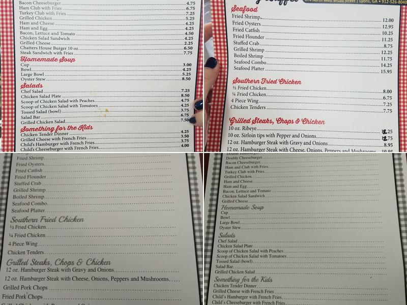 Chatters Restaurant Menu